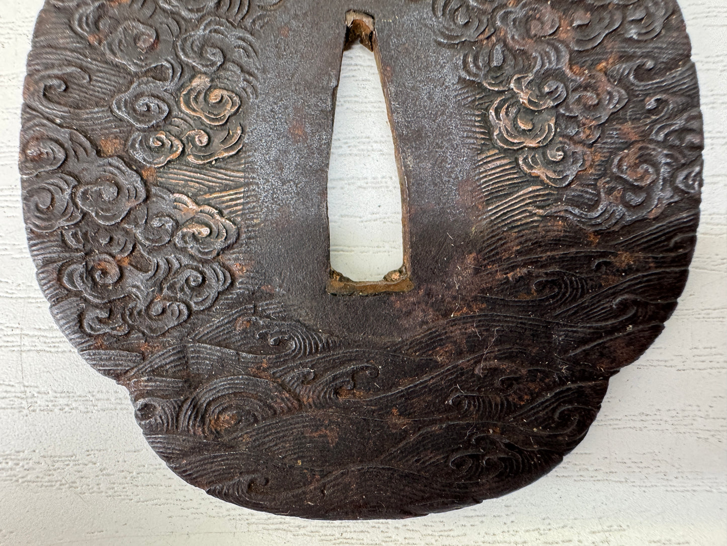 Y9358 TSUBA Iron sword guard wave cloud Japan samurai katana antique koshirae
