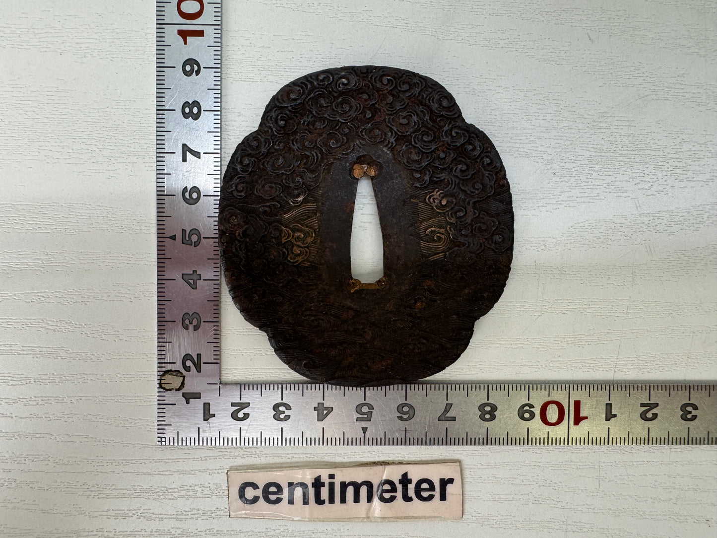 Y9358 TSUBA Iron sword guard wave cloud Japan samurai katana antique koshirae