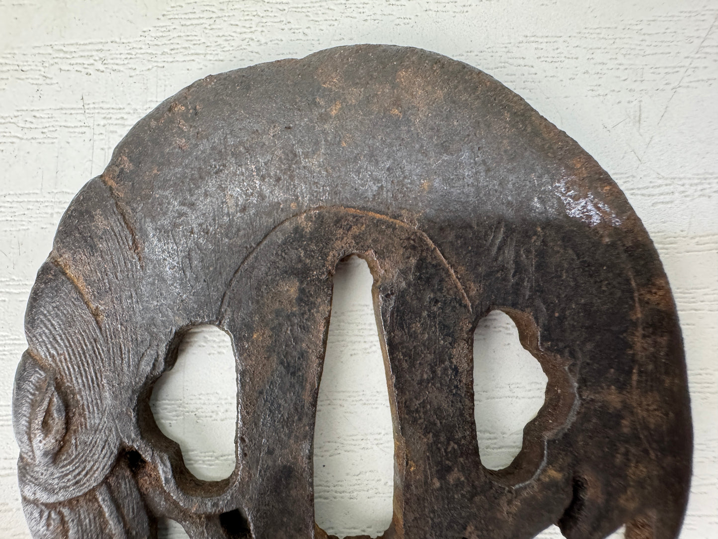 Y9359 TSUBA Iron sword guard horse Japan samurai katana antique koshirae edo