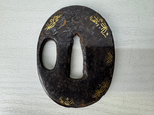 Y9360 TSUBA Iron sword guard small Inlay Japan samurai katana antique koshirae
