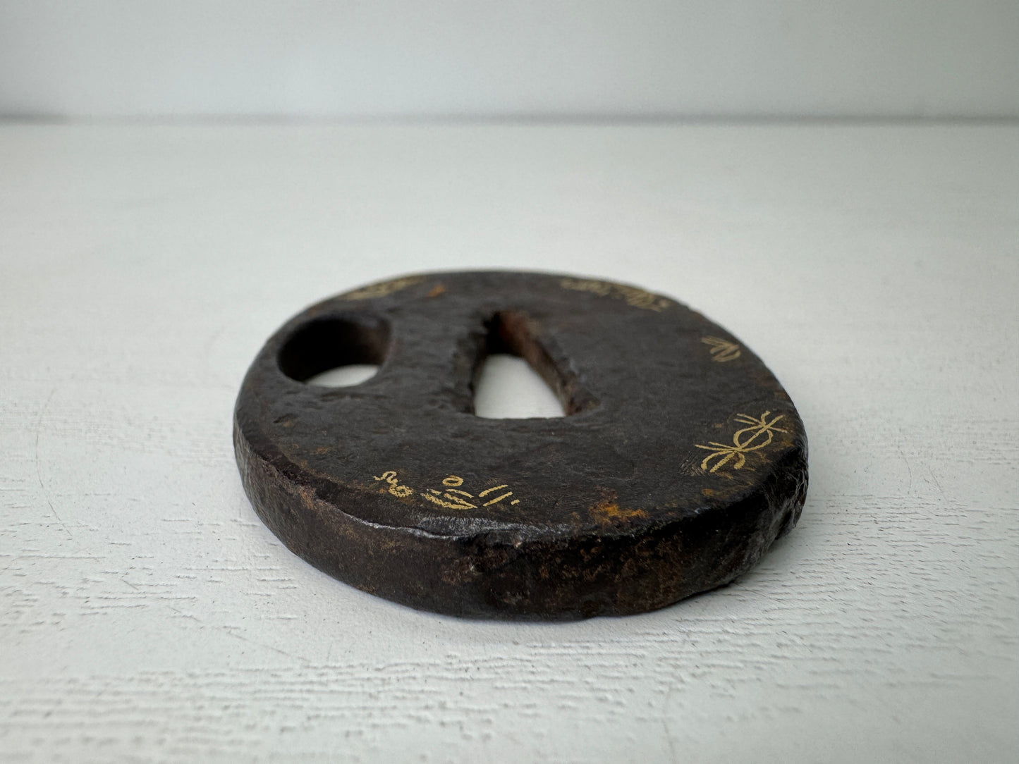 Y9360 TSUBA Iron sword guard small Inlay Japan samurai katana antique koshirae