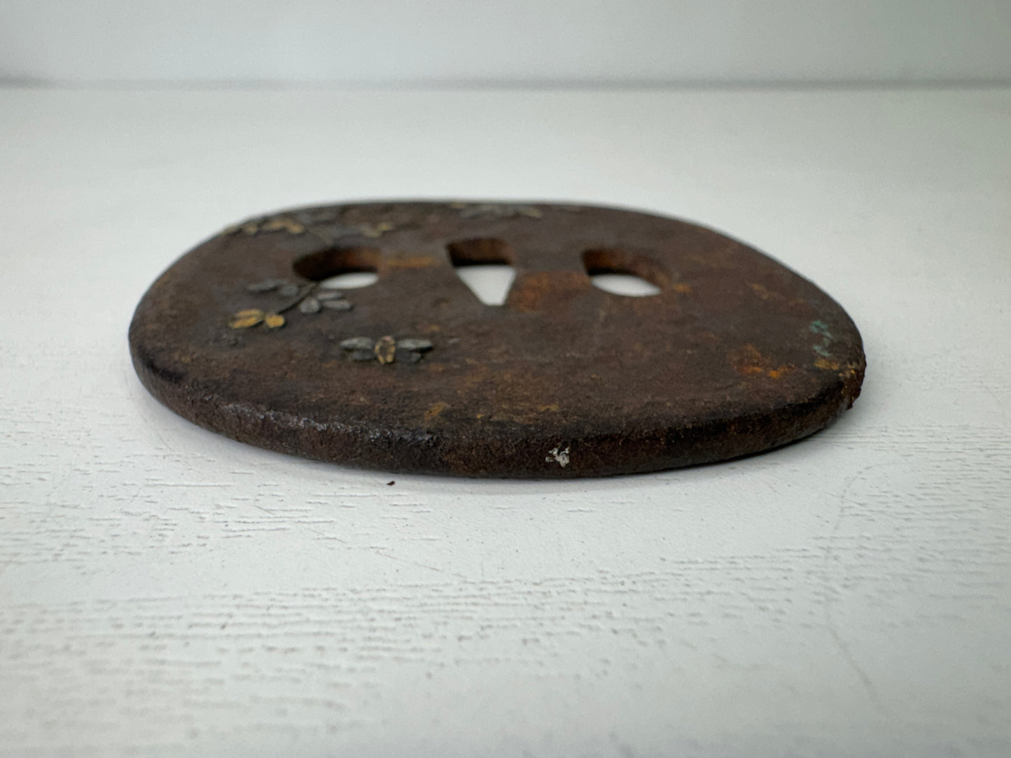 Y9361 TSUBA Iron sword guard gold siler inlay Japan samurai katana antique edo