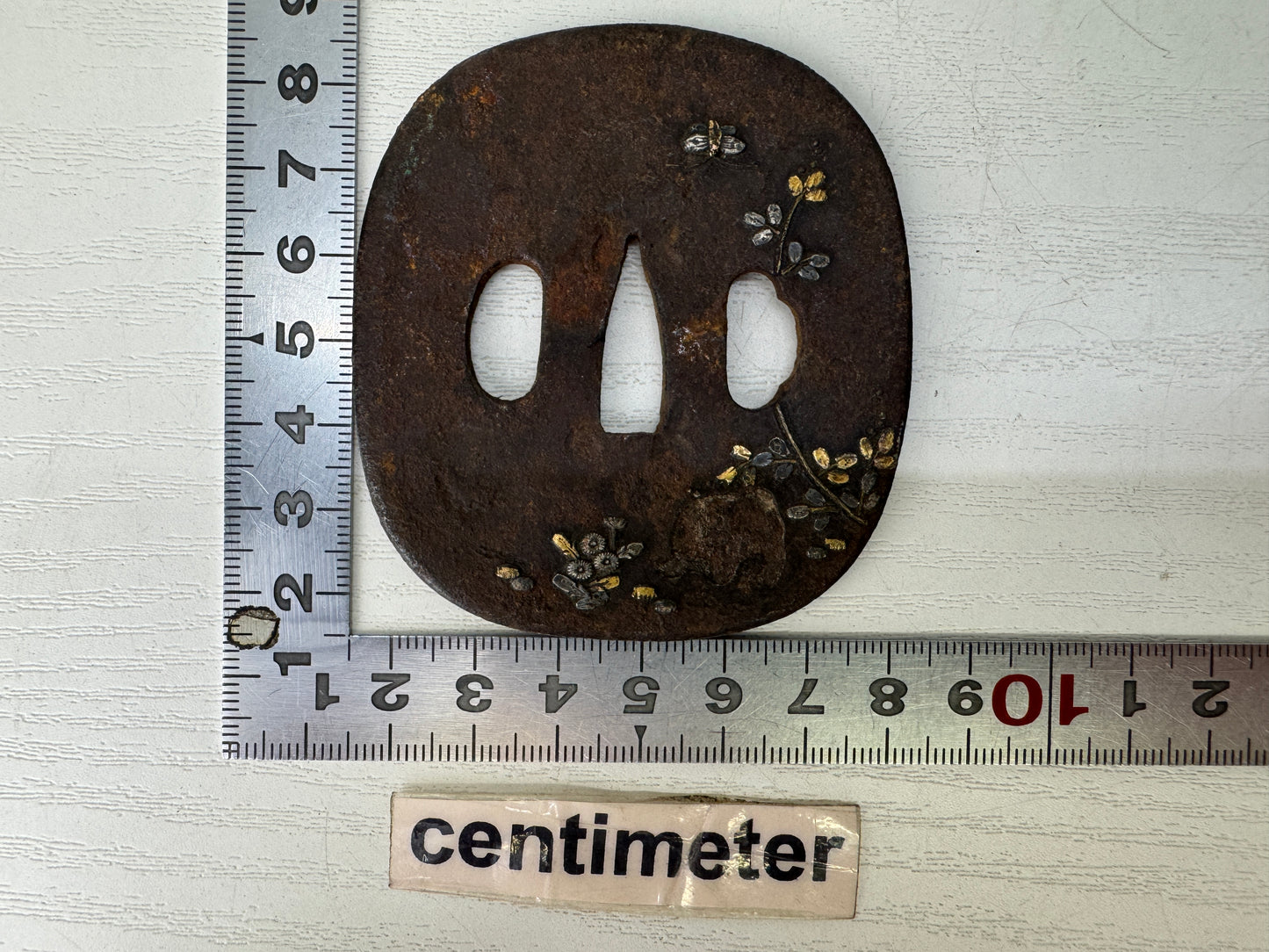 Y9361 TSUBA Iron sword guard gold siler inlay Japan samurai katana antique edo