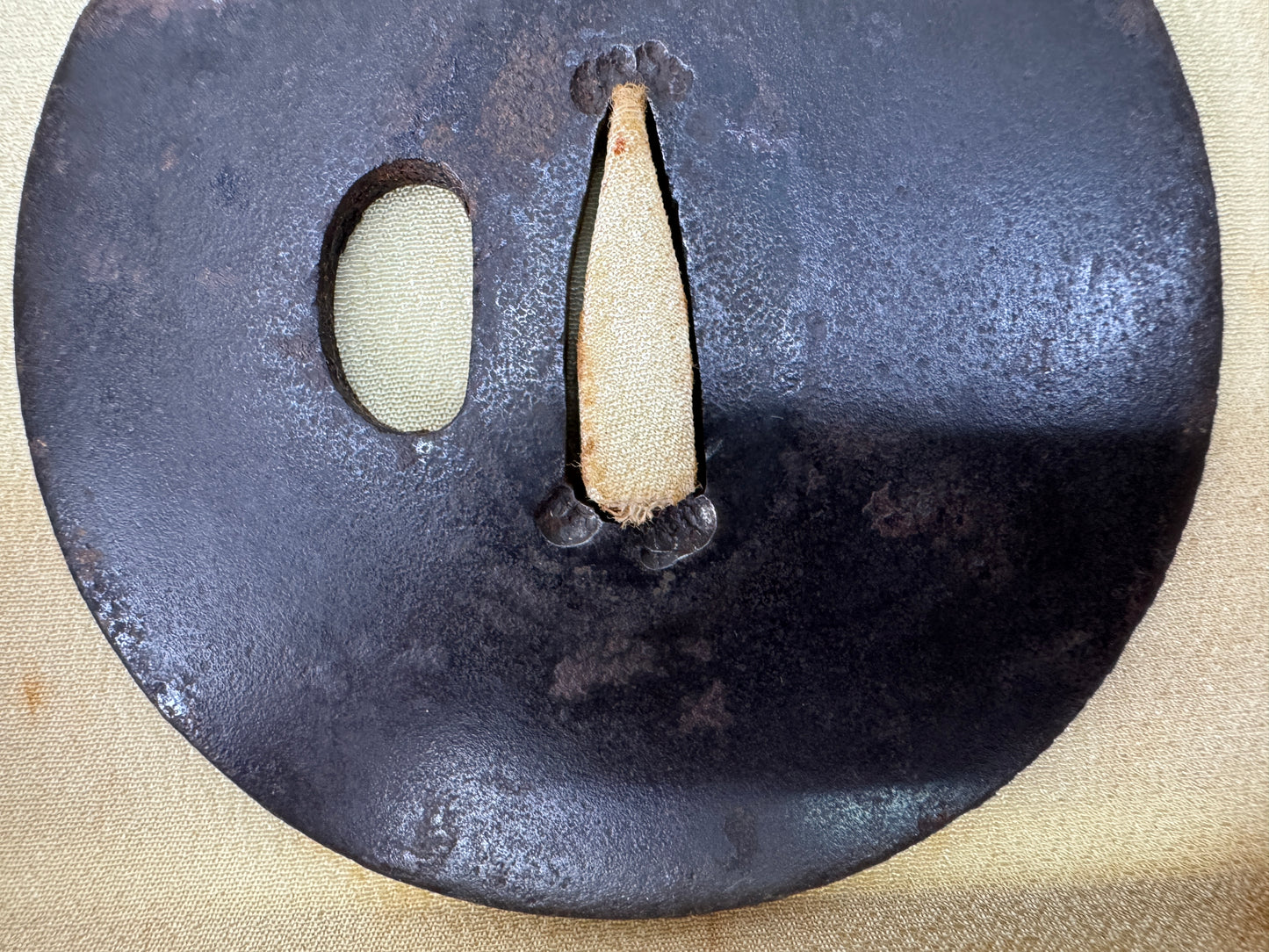Y9363 TSUBA Iron sword guard round box Japan samurai katana antique koshirae edo