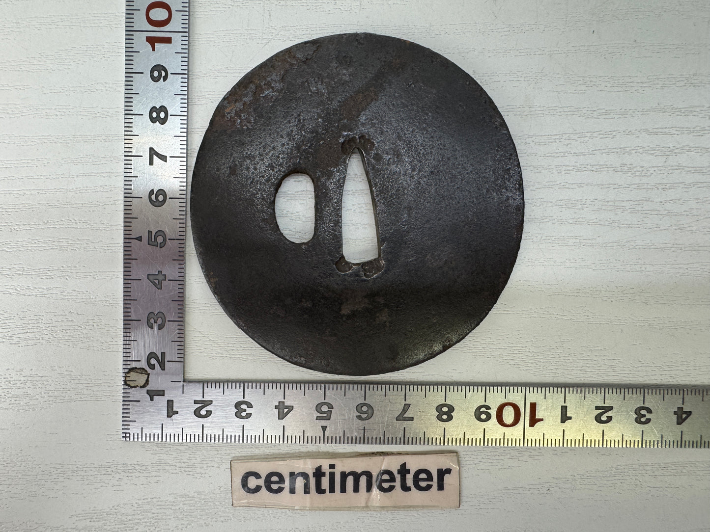 Y9363 TSUBA Iron sword guard round box Japan samurai katana antique koshirae edo