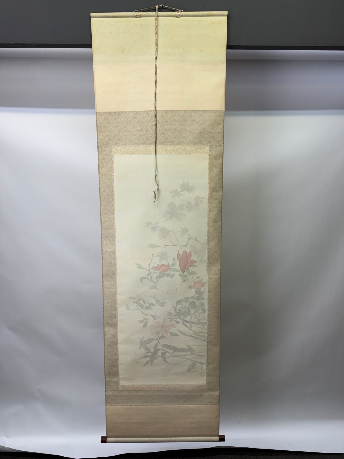 Y9371 KAKEJIKU Flower signed Japan antique hanging scroll interior decor art