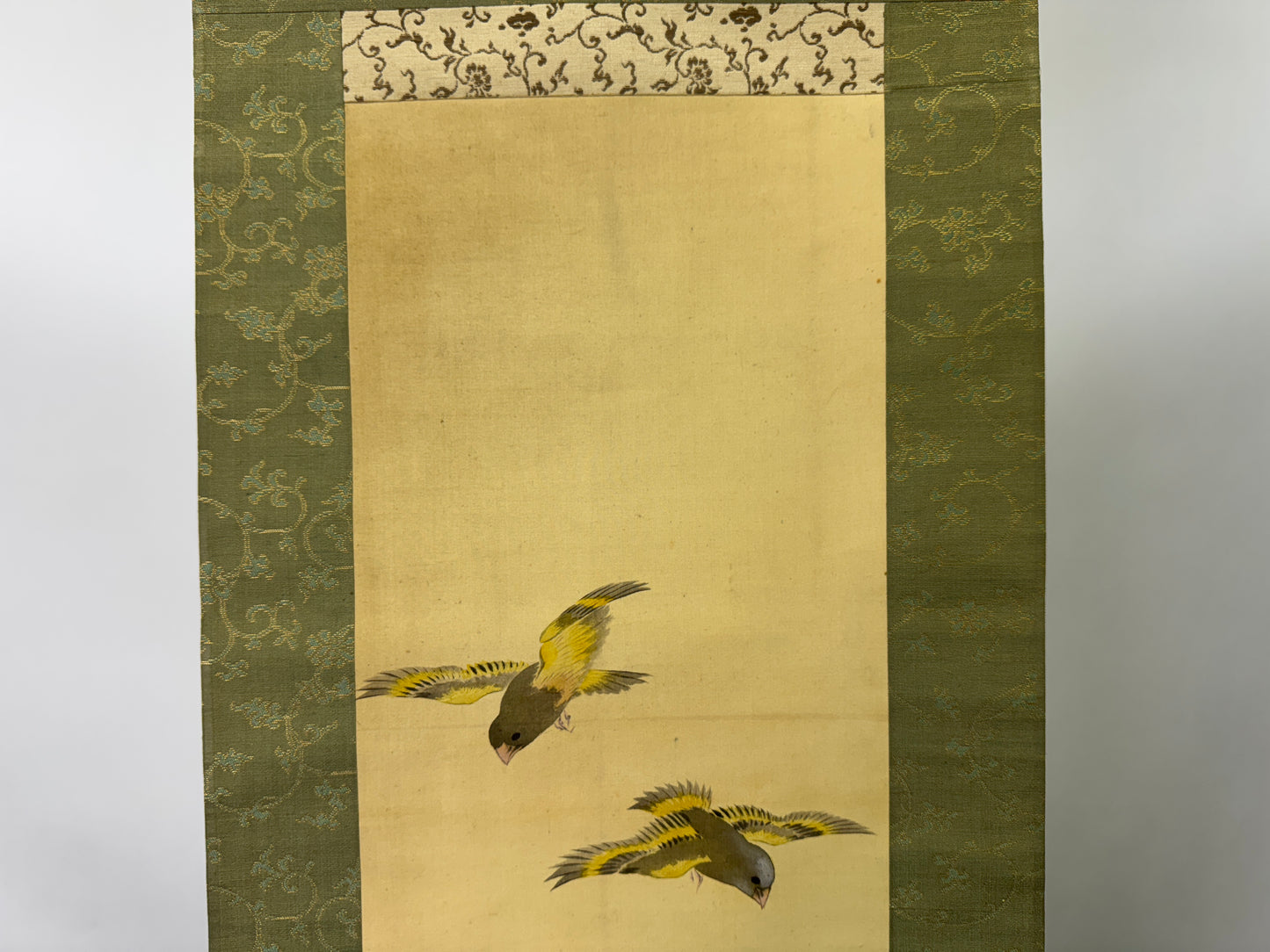 Y9372 KAKEJIKU Flower Bird signed box Japan antique hanging scroll interior art