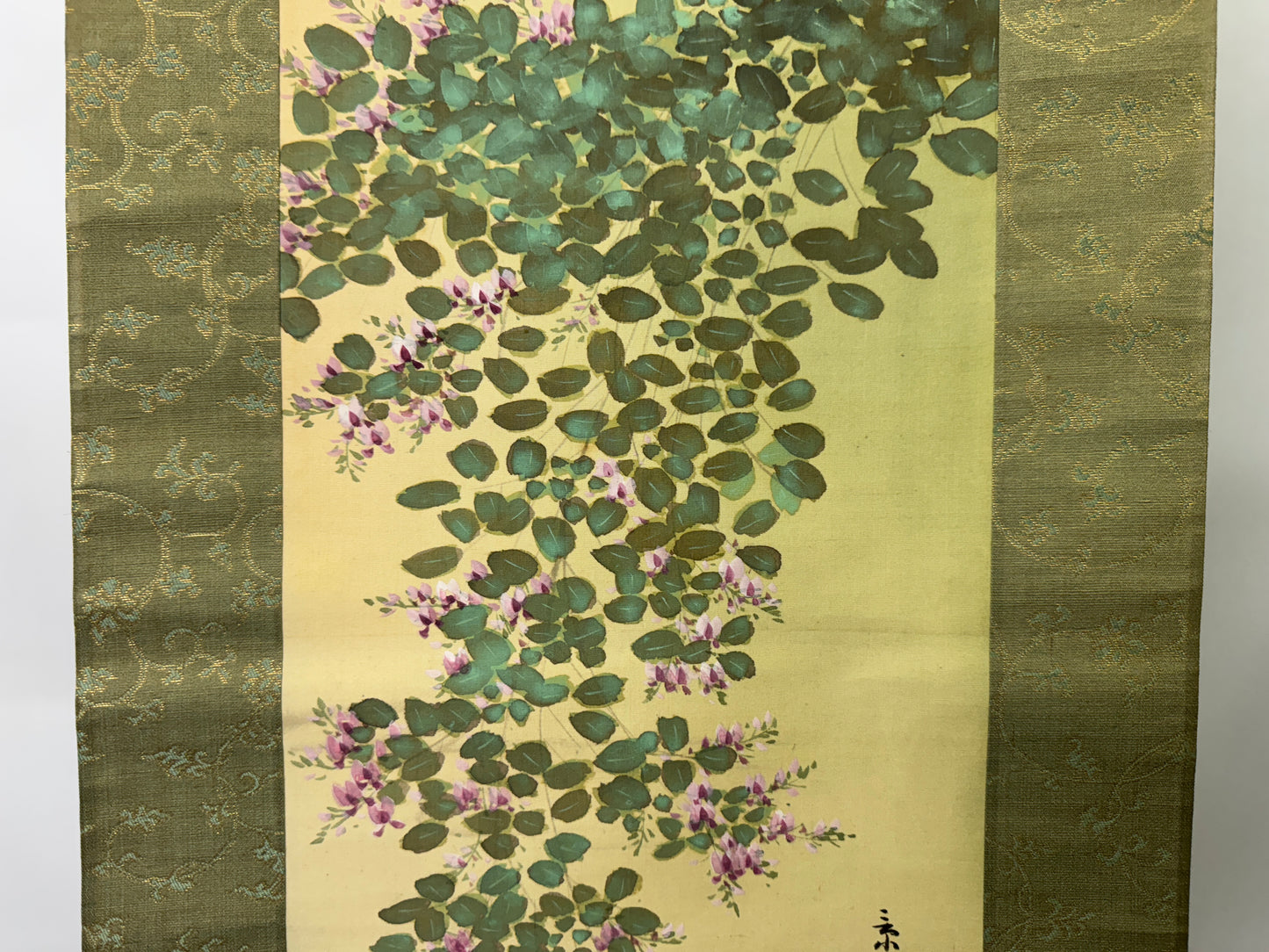 Y9372 KAKEJIKU Flower Bird signed box Japan antique hanging scroll interior art