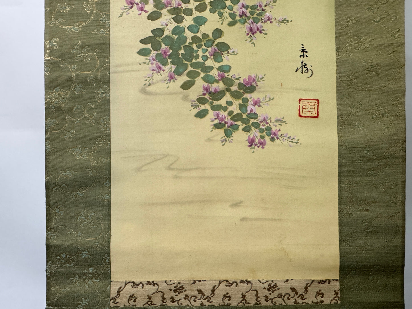 Y9372 KAKEJIKU Flower Bird signed box Japan antique hanging scroll interior art