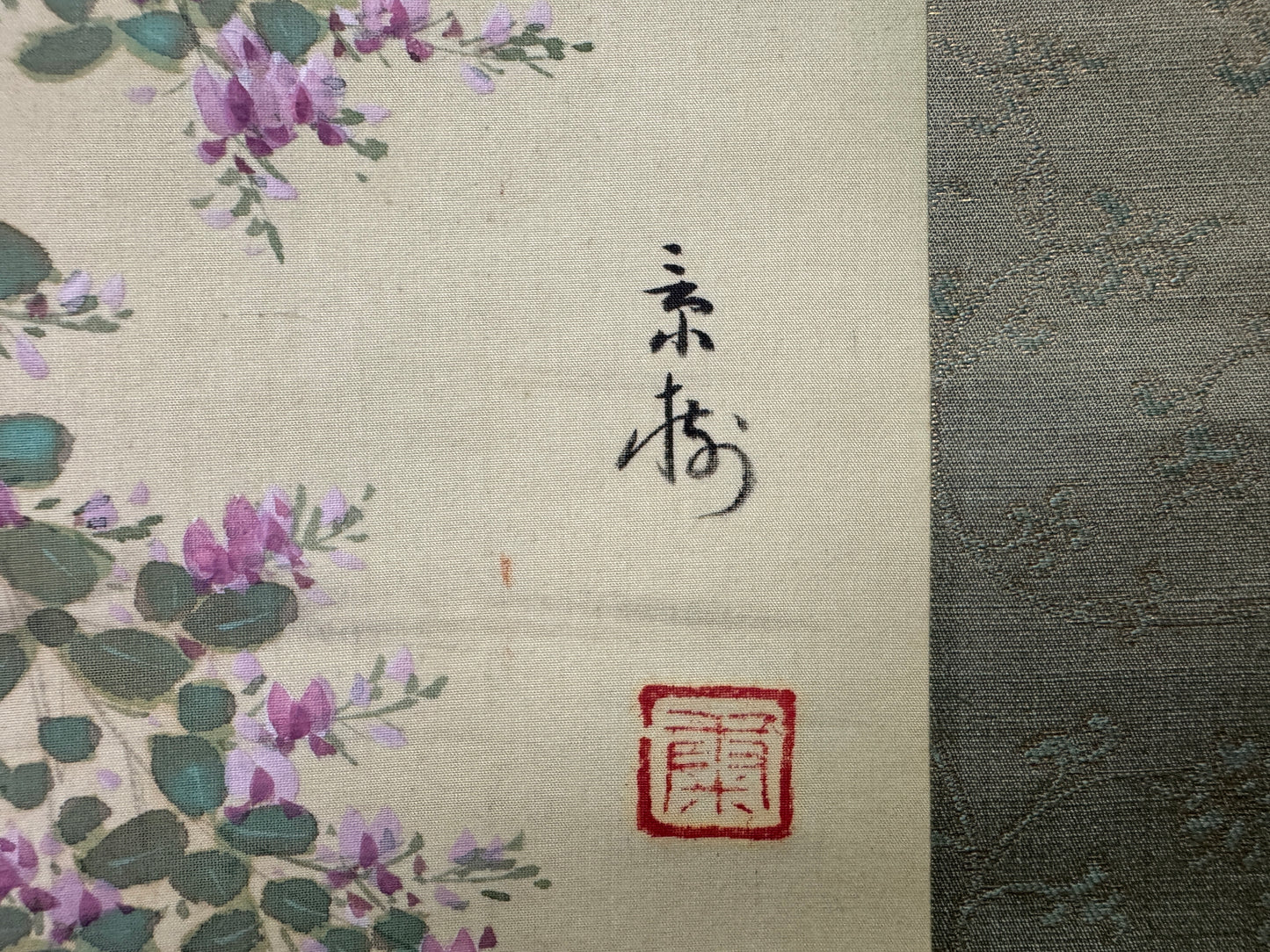 Y9372 KAKEJIKU Flower Bird signed box Japan antique hanging scroll interior art