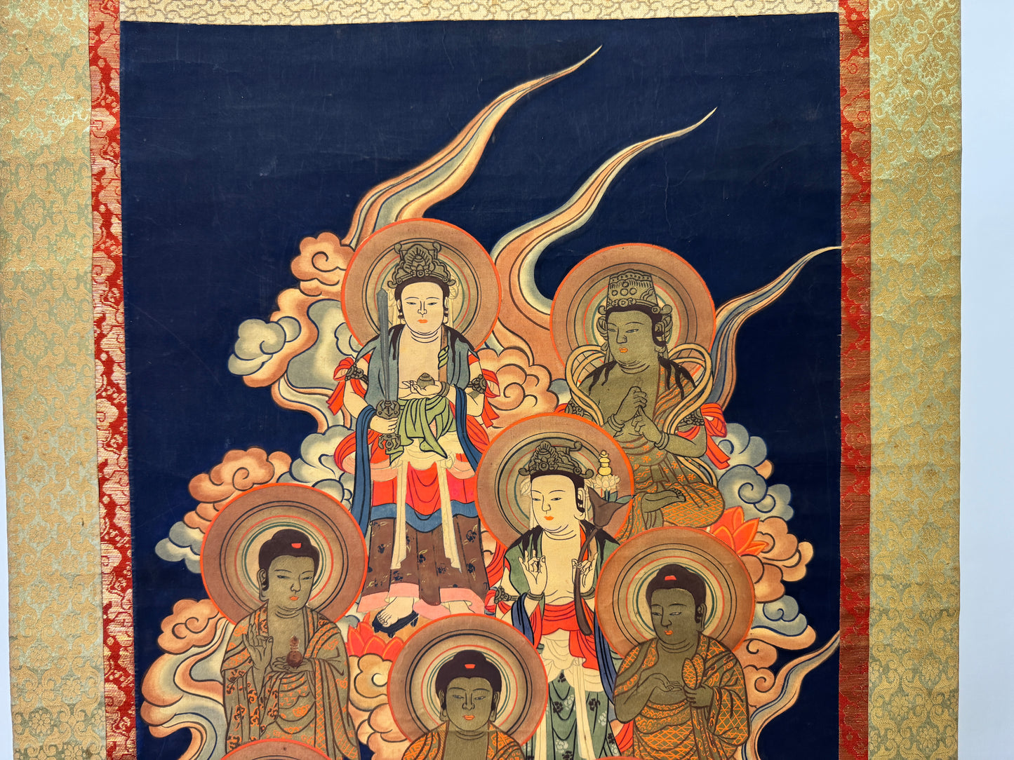 Y9373 KAKEJIKU 13 Buddhas signed box Buddhist Japan antique hanging scroll art