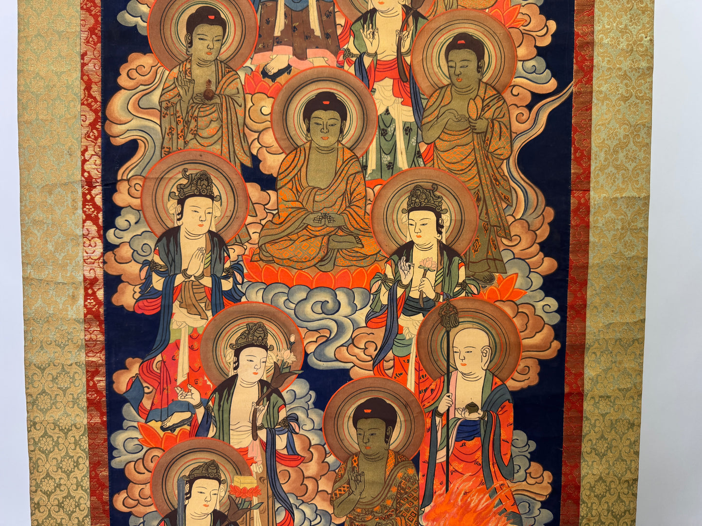 Y9373 KAKEJIKU 13 Buddhas signed box Buddhist Japan antique hanging scroll art