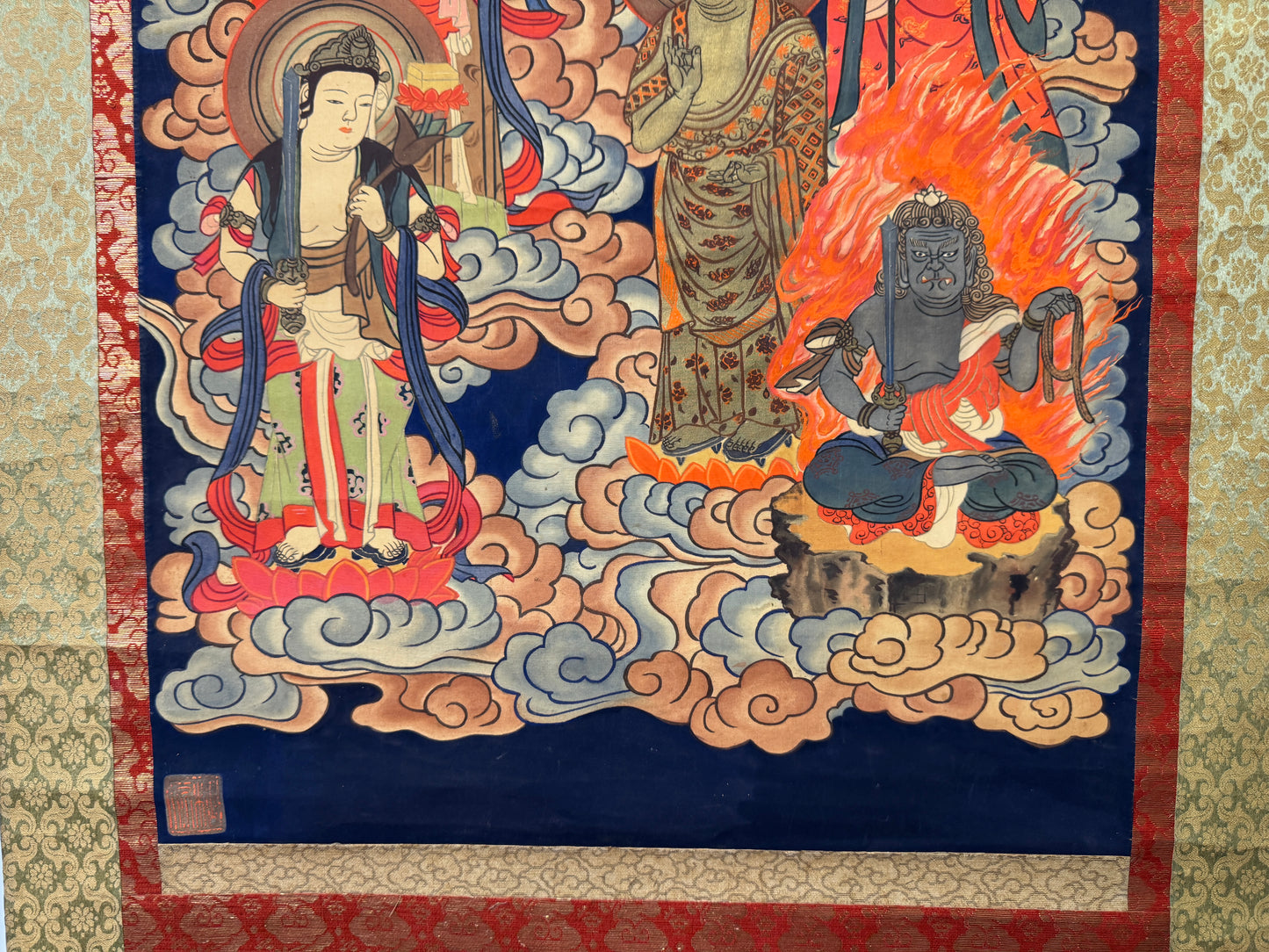 Y9373 KAKEJIKU 13 Buddhas signed box Buddhist Japan antique hanging scroll art