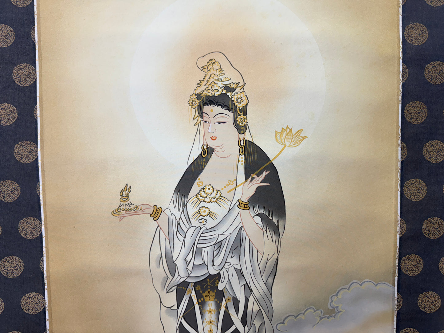 Y9374 KAKEJIKU Unjo Kannon signed box Japan antique hanging scroll interior art