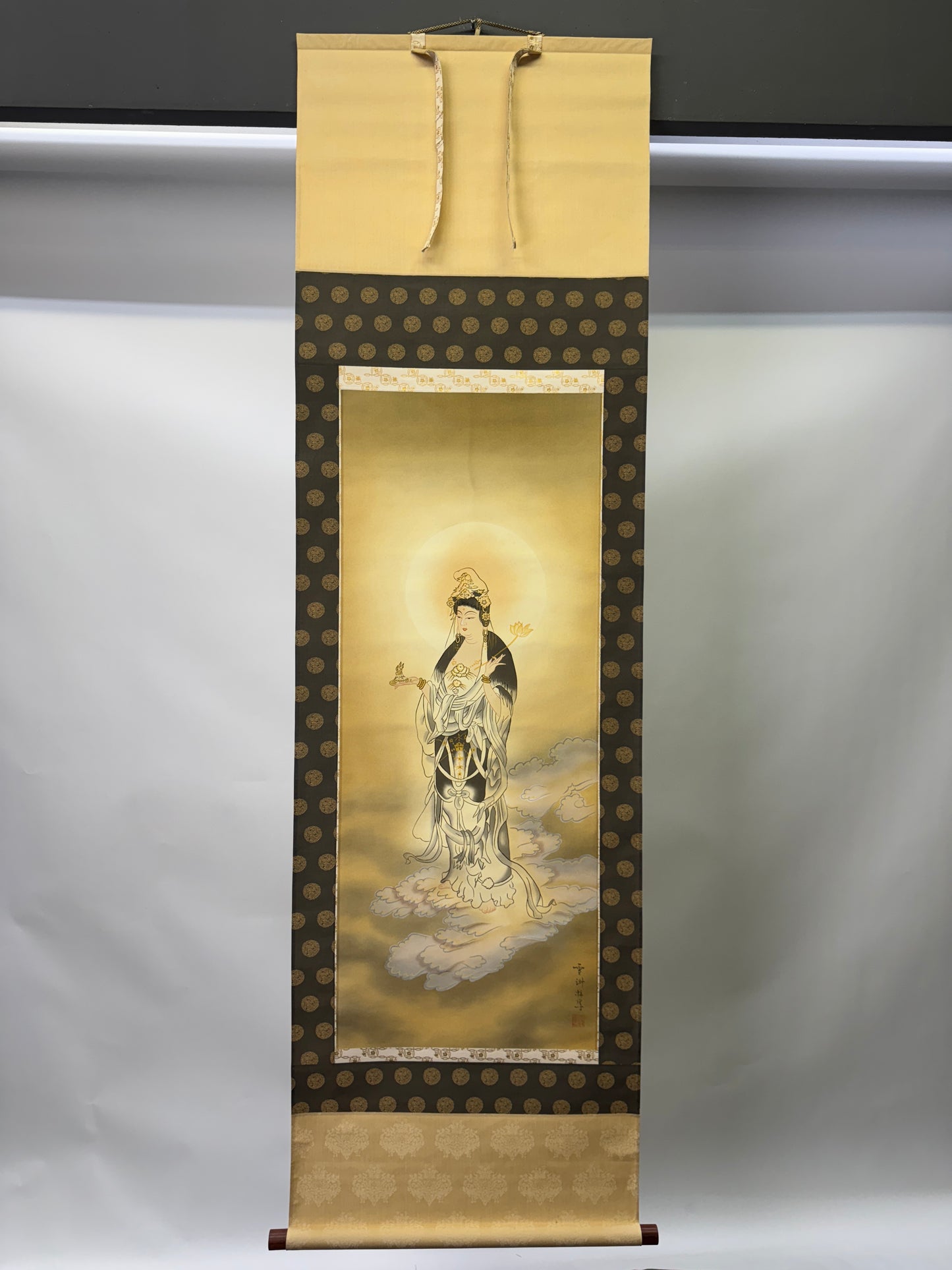Y9374 KAKEJIKU Unjo Kannon signed box Japan antique hanging scroll interior art