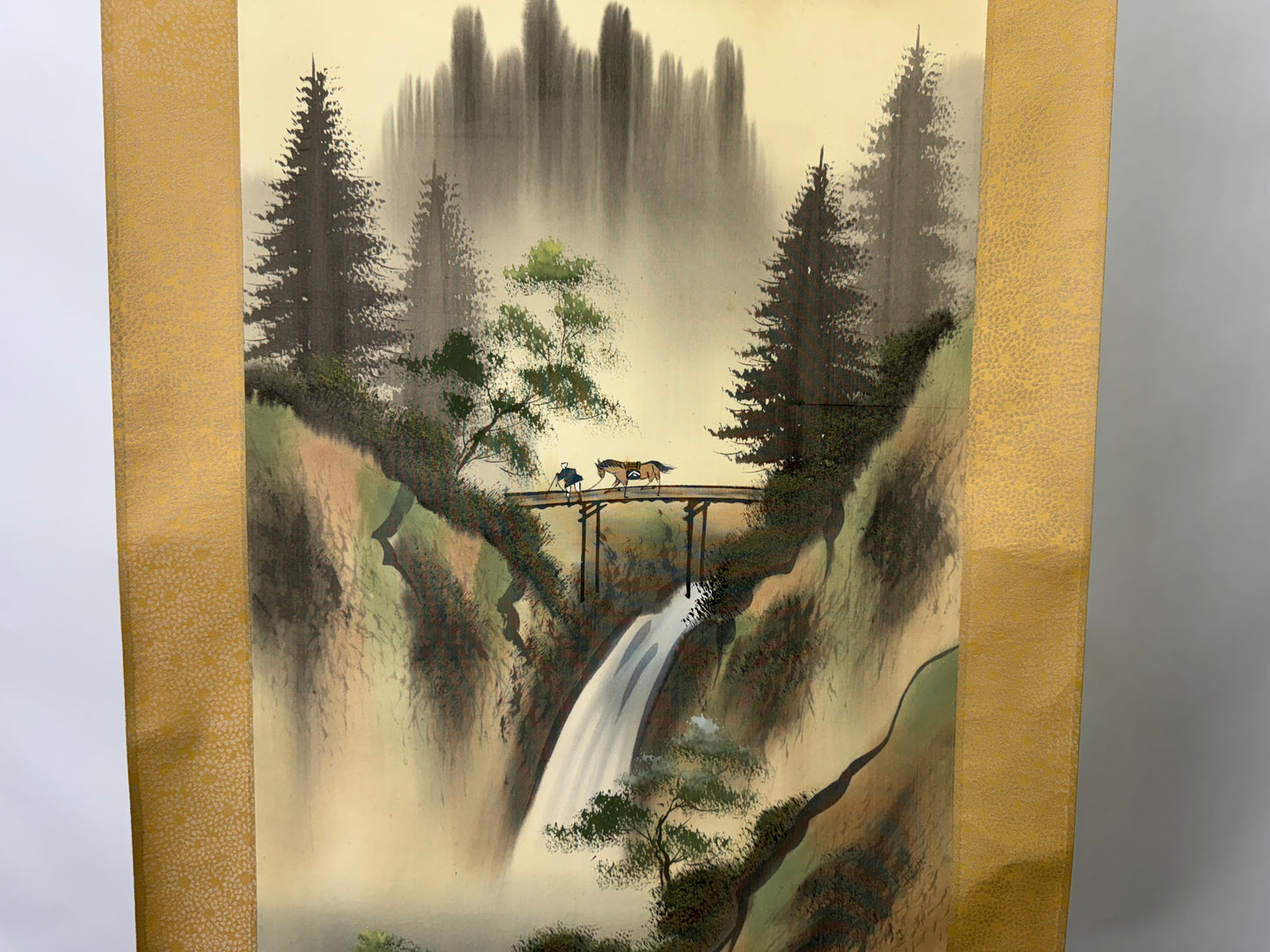 Y9375 KAKEJIKU Landscape signed box colored Japan antique hanging scroll art