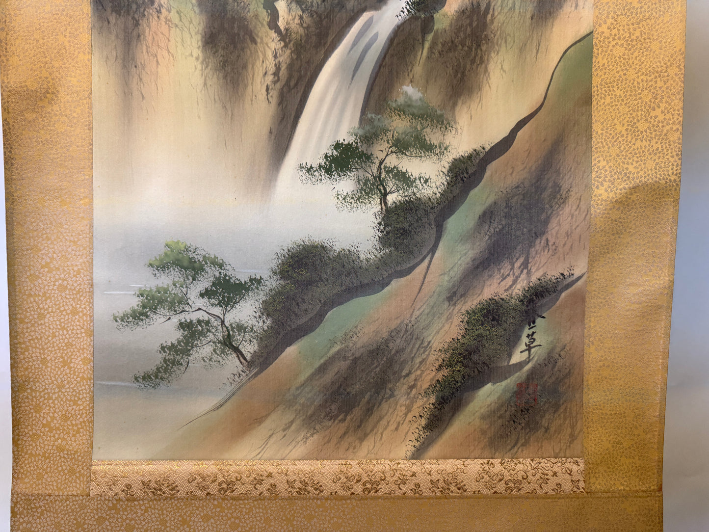 Y9375 KAKEJIKU Landscape signed box colored Japan antique hanging scroll art