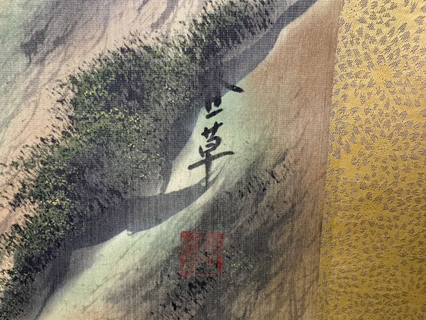 Y9375 KAKEJIKU Landscape signed box colored Japan antique hanging scroll art