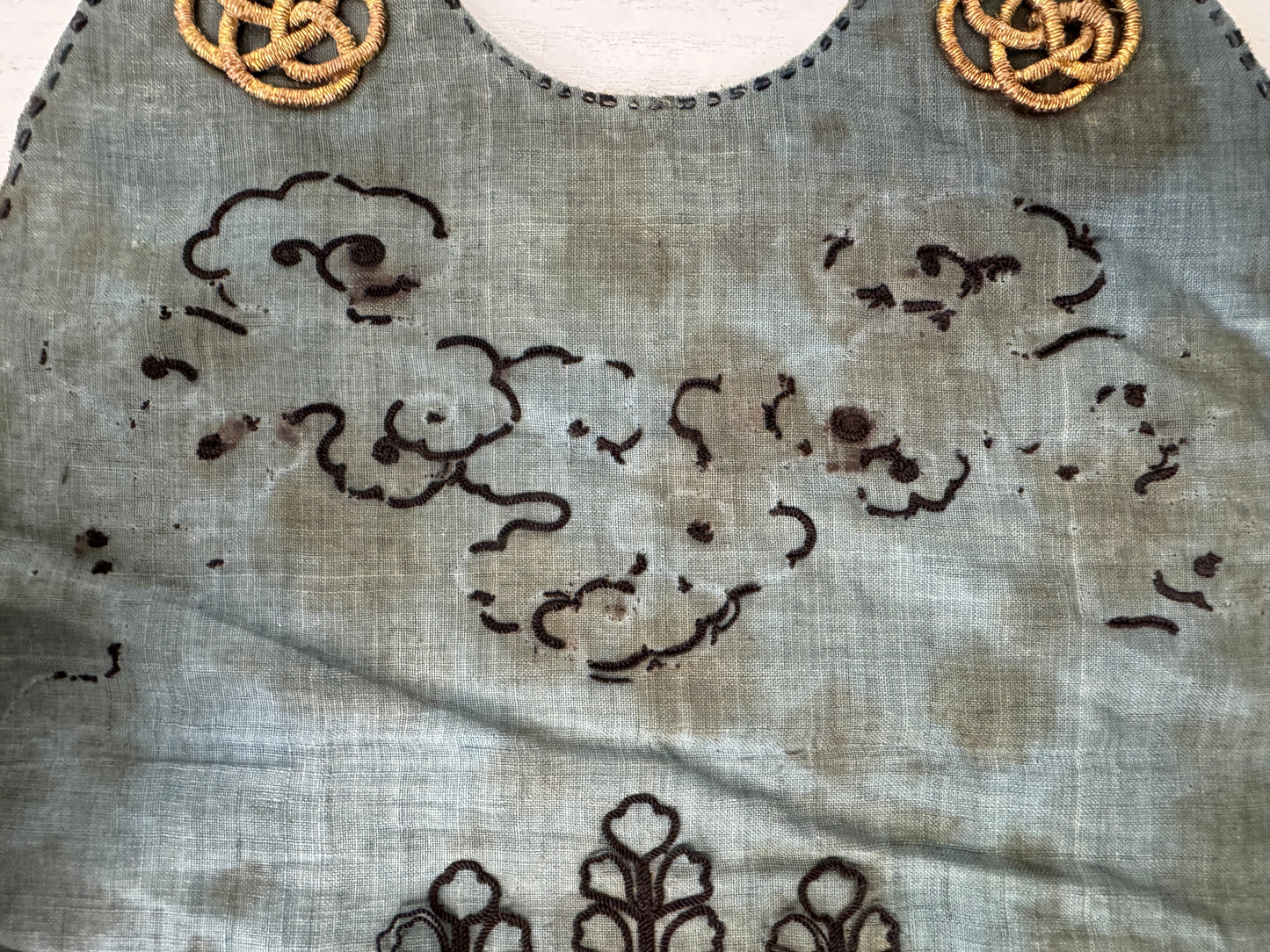 Y9378 YOROI Edo period Apron armor embroidery family crest Japan antique samurai