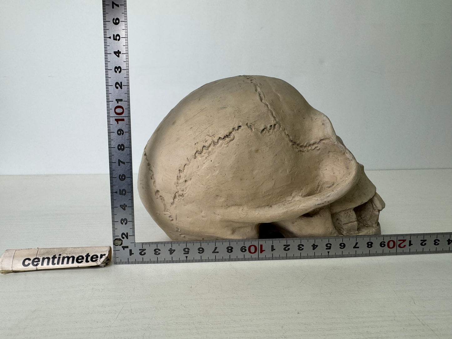 Y9390 OKIMONO ceramic Skeleton skull figurine signed Japan antique interior art