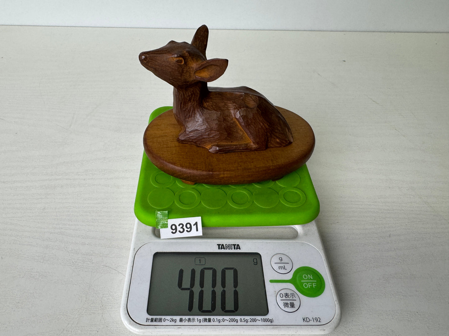 Y9391 OKIMONO metal Deer figurine signed wooden base Japan antique interior