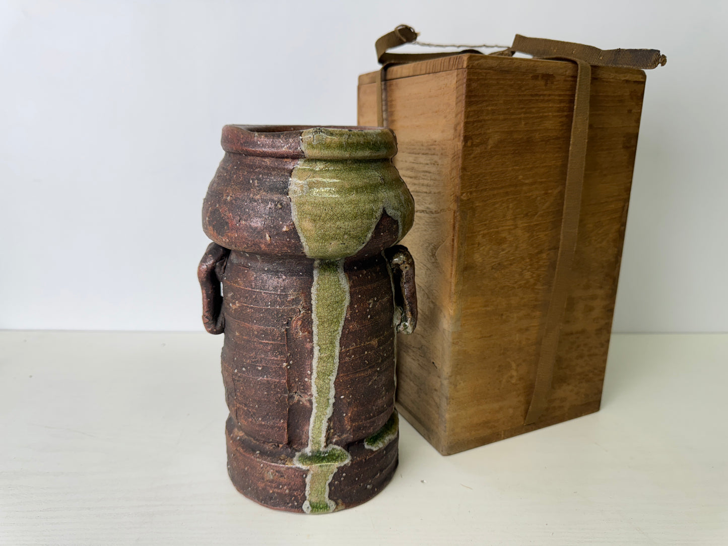 Y9394 FLOWER VASE Shigaraki-ware box Japan ikebana floral arrangement interior