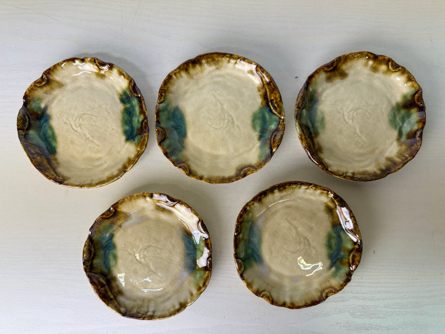 Y9396 DISH Seto-ware 5 serving plates signed box Japan antique tableware