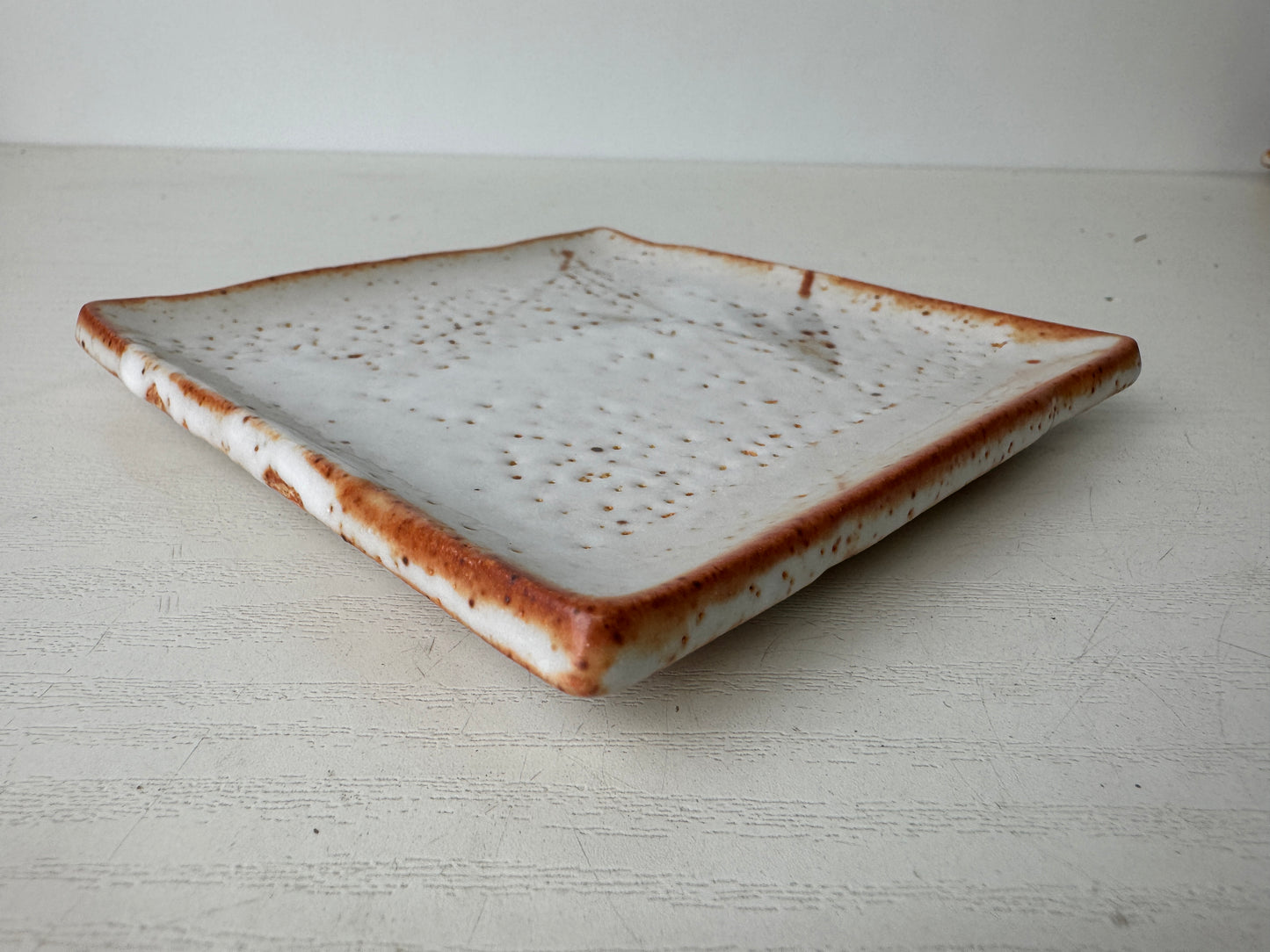 Y9397 DISH Shino-ware 5 Serving plates square signed box Japan antique tableware