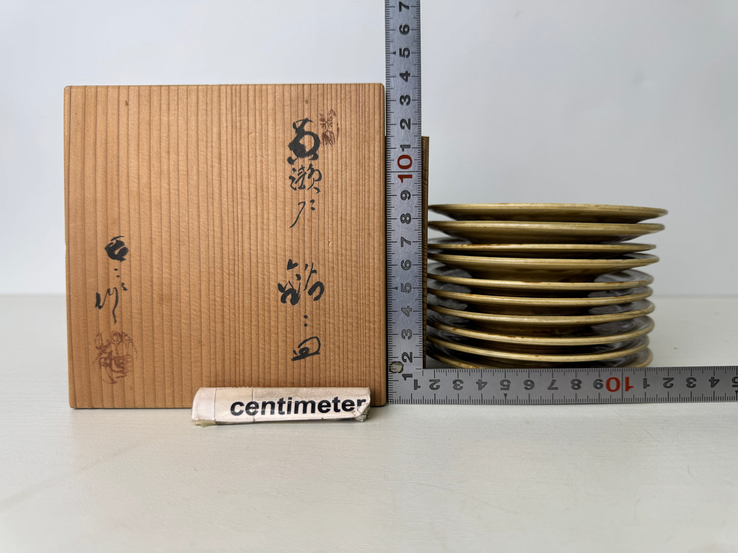 Y9398 DISH Kiseto-ware 10 Serving plates signed box Japan antique tableware