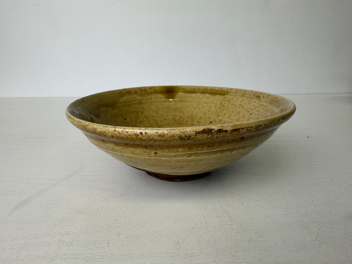 Y9399 CHAWAN Seto-ware flat bowl unsigned Japan antique tea ceremony pottery cup