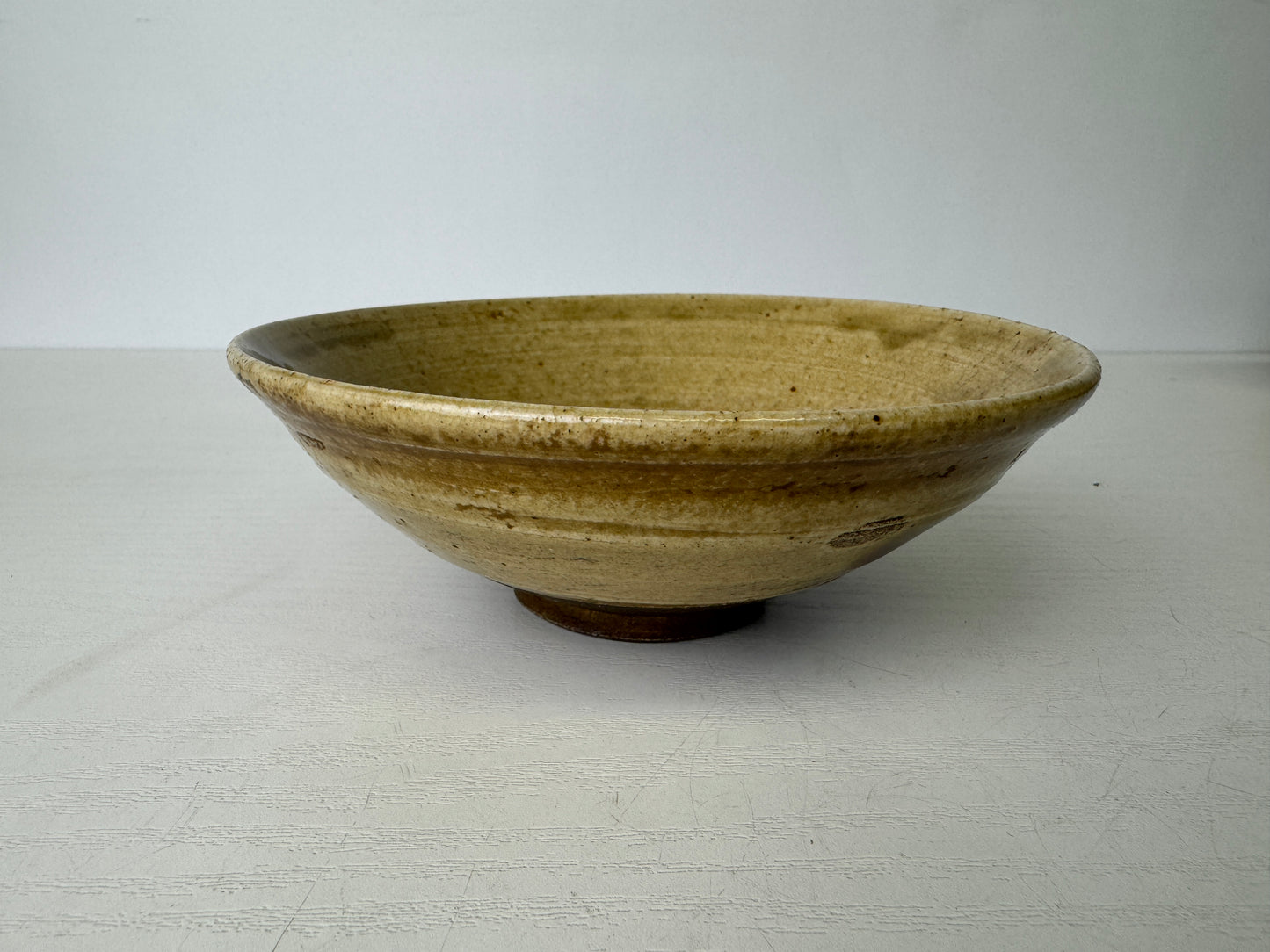 Y9399 CHAWAN Seto-ware flat bowl unsigned Japan antique tea ceremony pottery cup