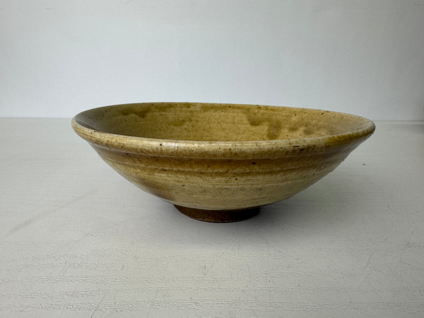 Y9399 CHAWAN Seto-ware flat bowl unsigned Japan antique tea ceremony pottery cup