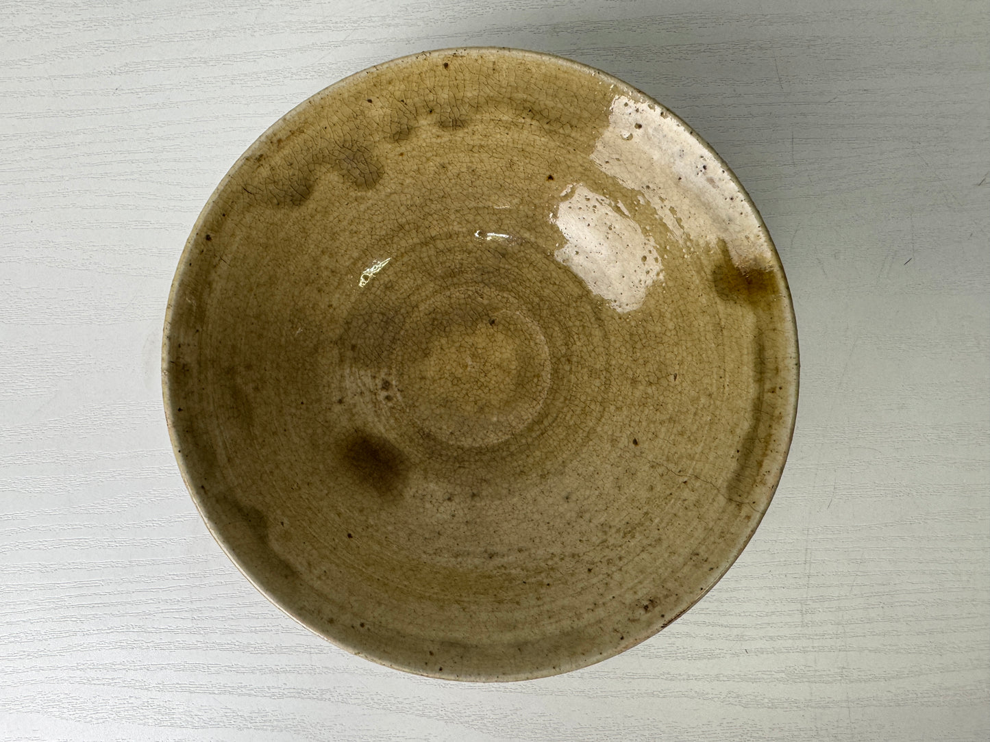 Y9399 CHAWAN Seto-ware flat bowl unsigned Japan antique tea ceremony pottery cup