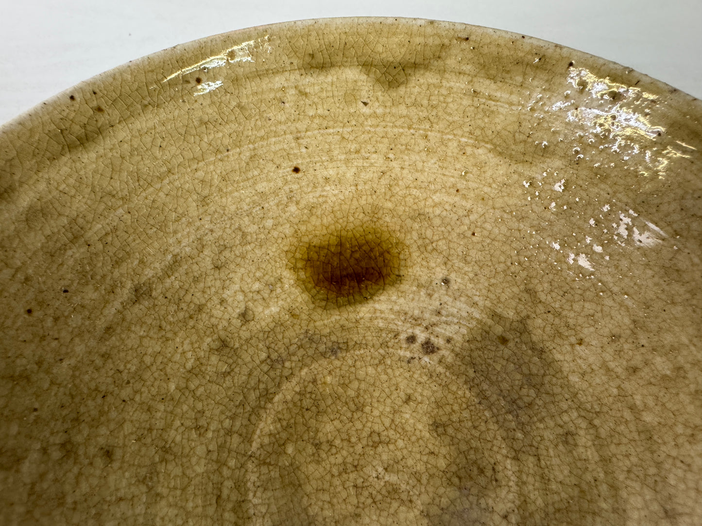 Y9399 CHAWAN Seto-ware flat bowl unsigned Japan antique tea ceremony pottery cup