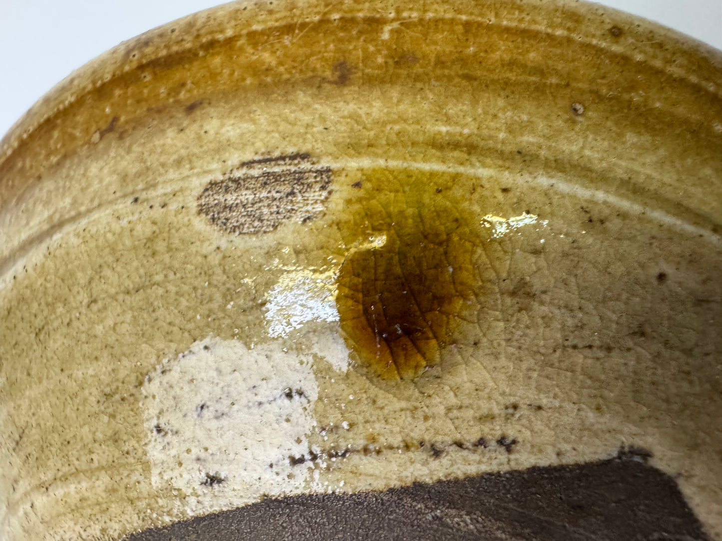 Y9399 CHAWAN Seto-ware flat bowl unsigned Japan antique tea ceremony pottery cup