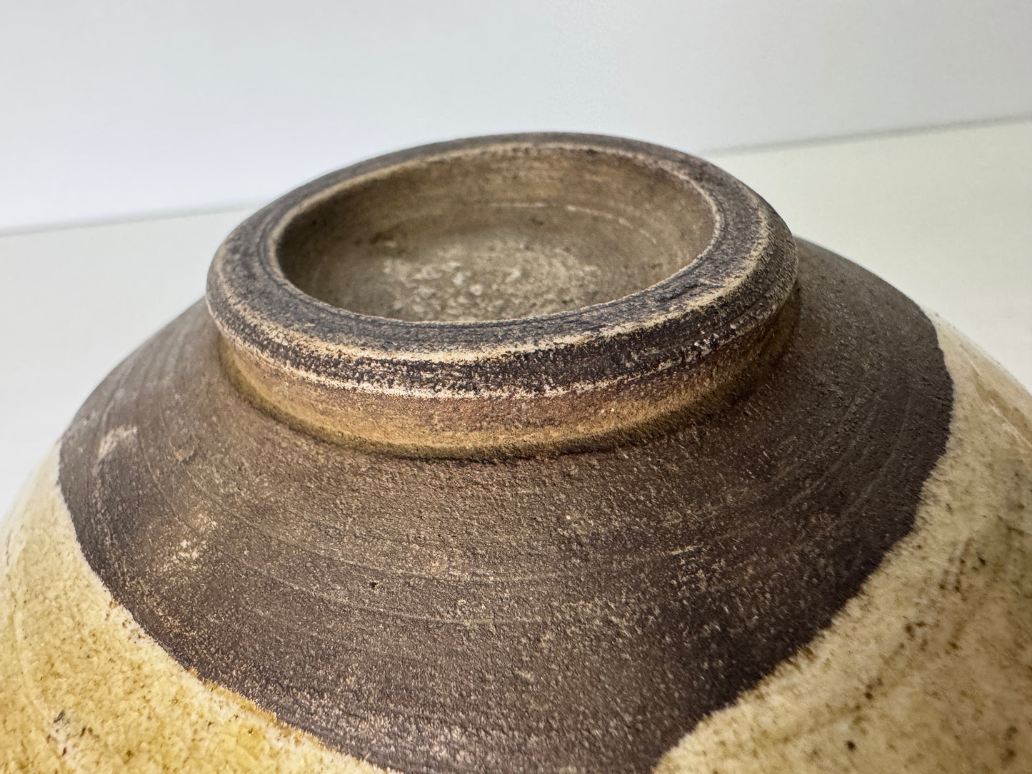 Y9399 CHAWAN Seto-ware flat bowl unsigned Japan antique tea ceremony pottery cup