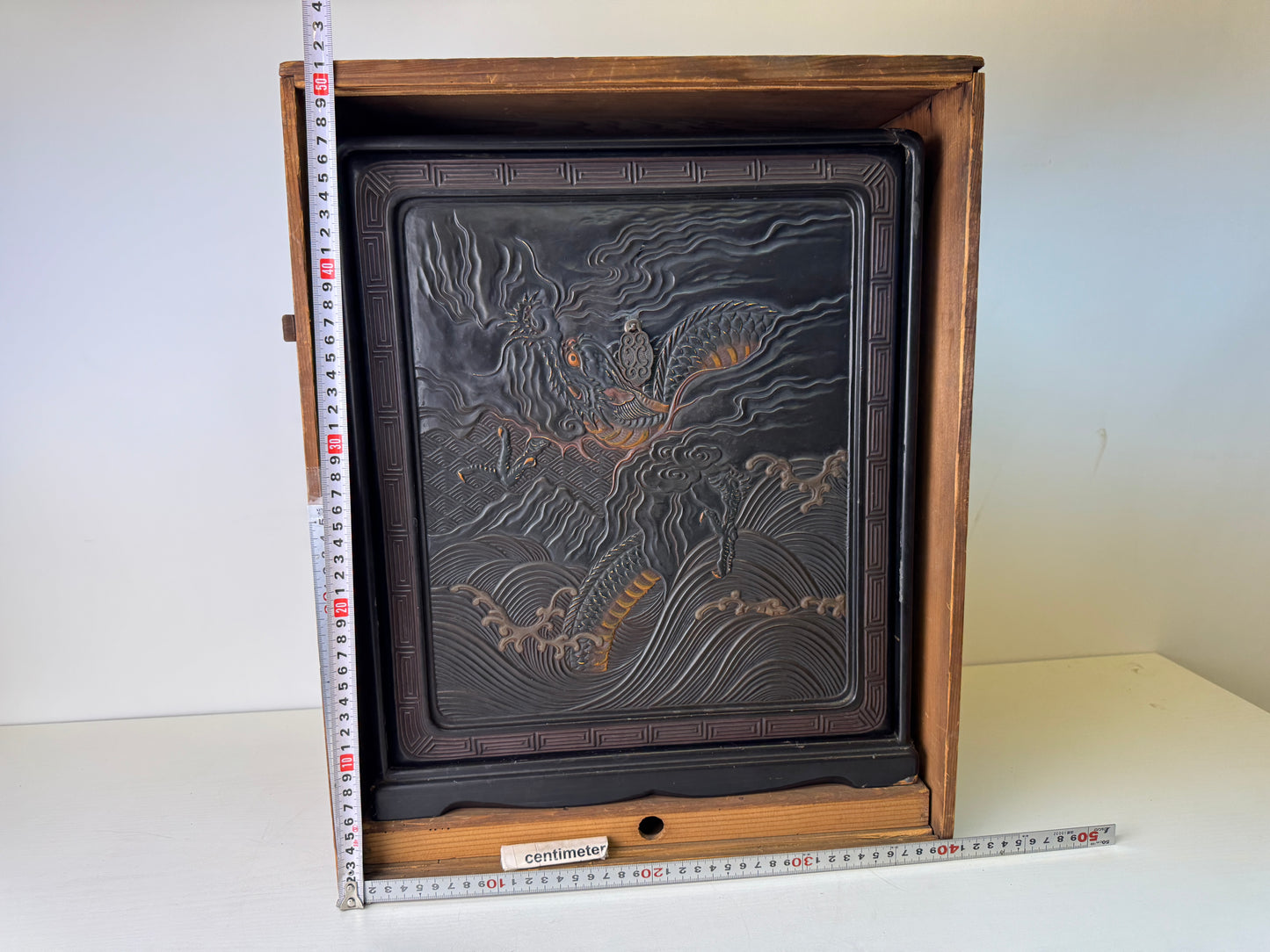 Y9406 TANSU Dragon carving small chest of drawers box Japan antique interior