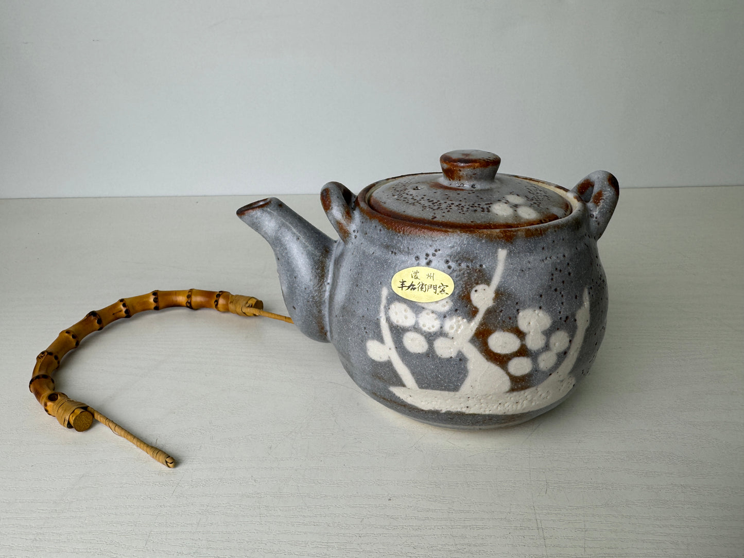 Y9414 CHAWAN Shino-ware Sencha tea teapot cup dish set signed box Japan antique