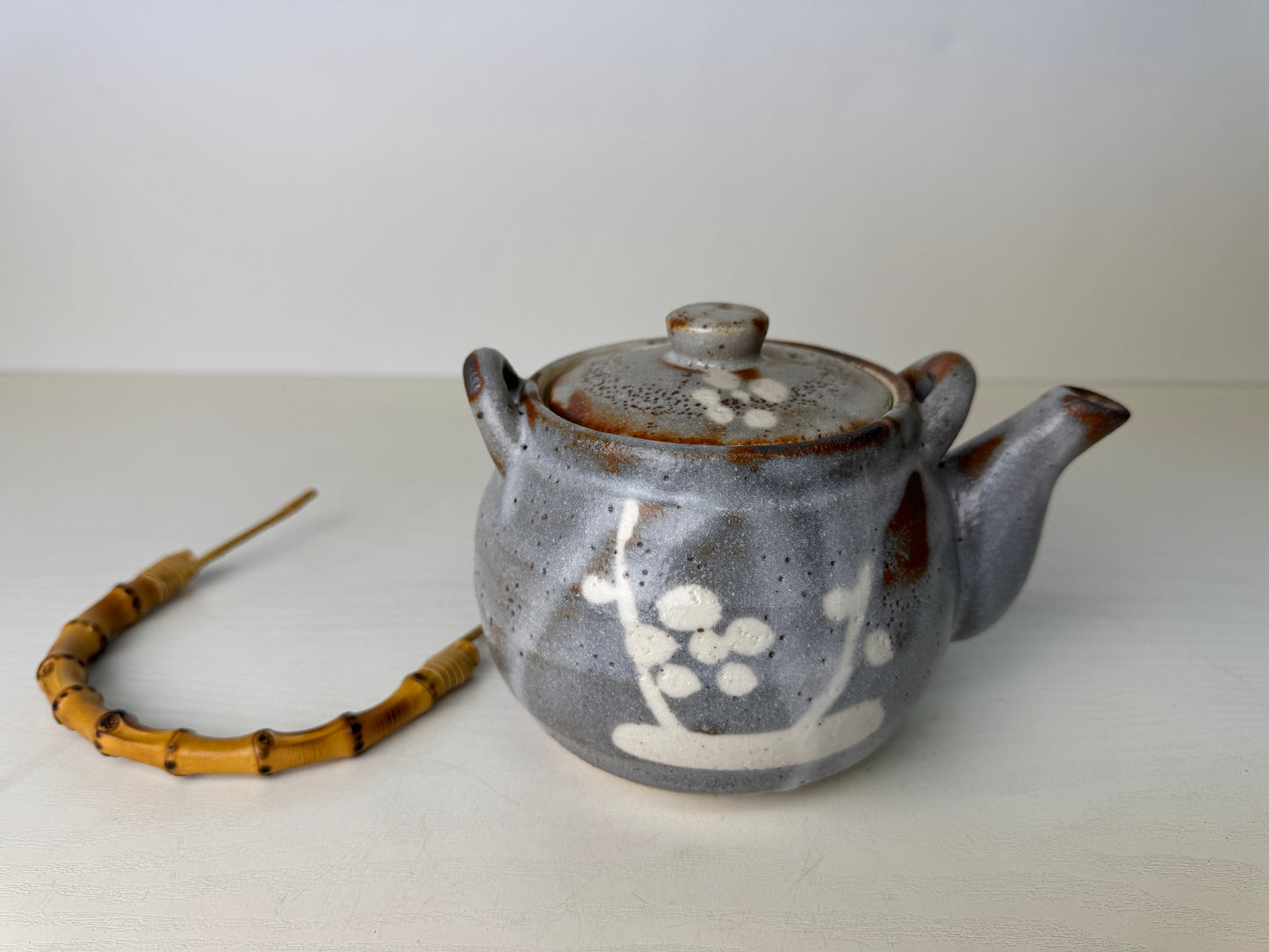 Y9414 CHAWAN Shino-ware Sencha tea teapot cup dish set signed box Japan antique