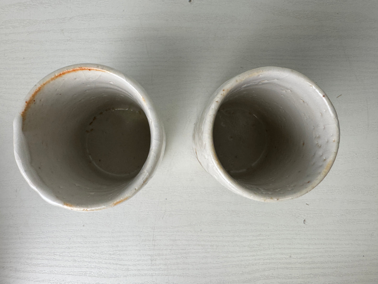 Y9415 YUNOMI Shino-ware 2 teacup Sencha cup signed box Japan antique tableware