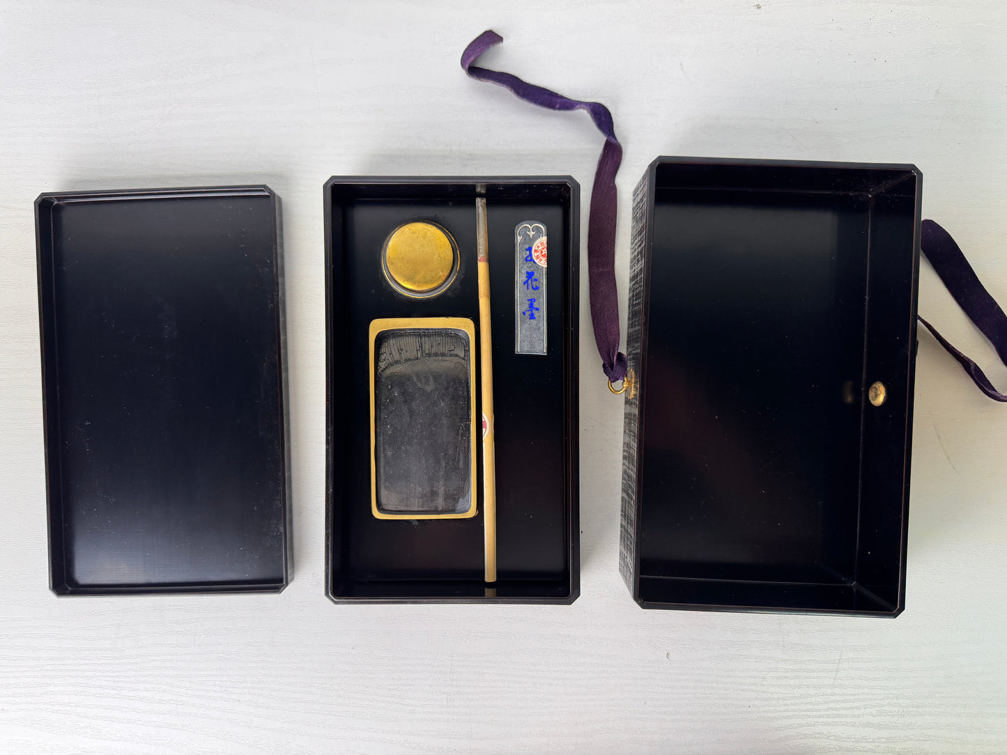 Y9418 BOX Suzuri inkstone case Makie signed stationery Japan antique container