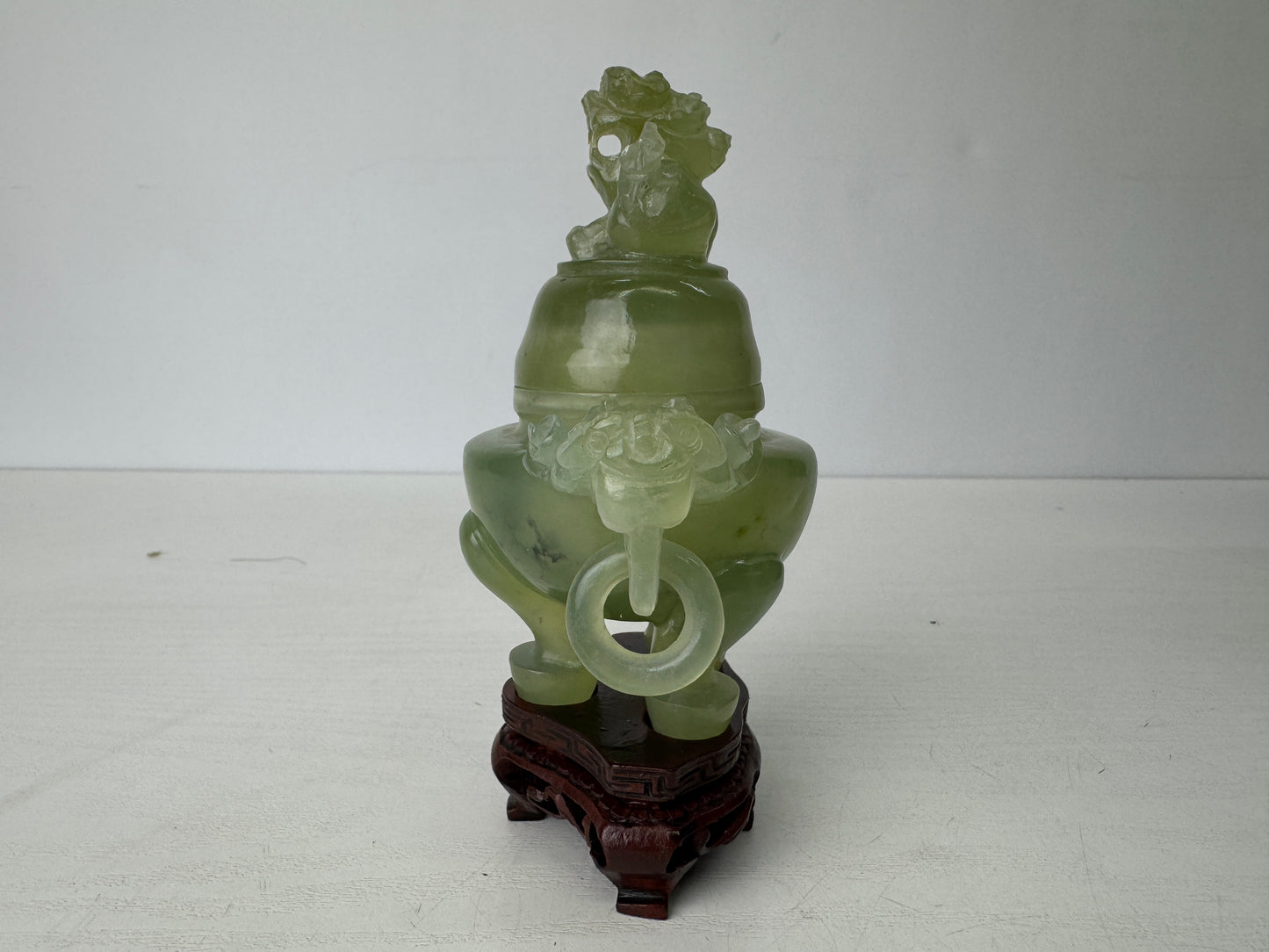 Y9426 KOURO green Jade box China antique Incense Burner aromatherapy fragrance