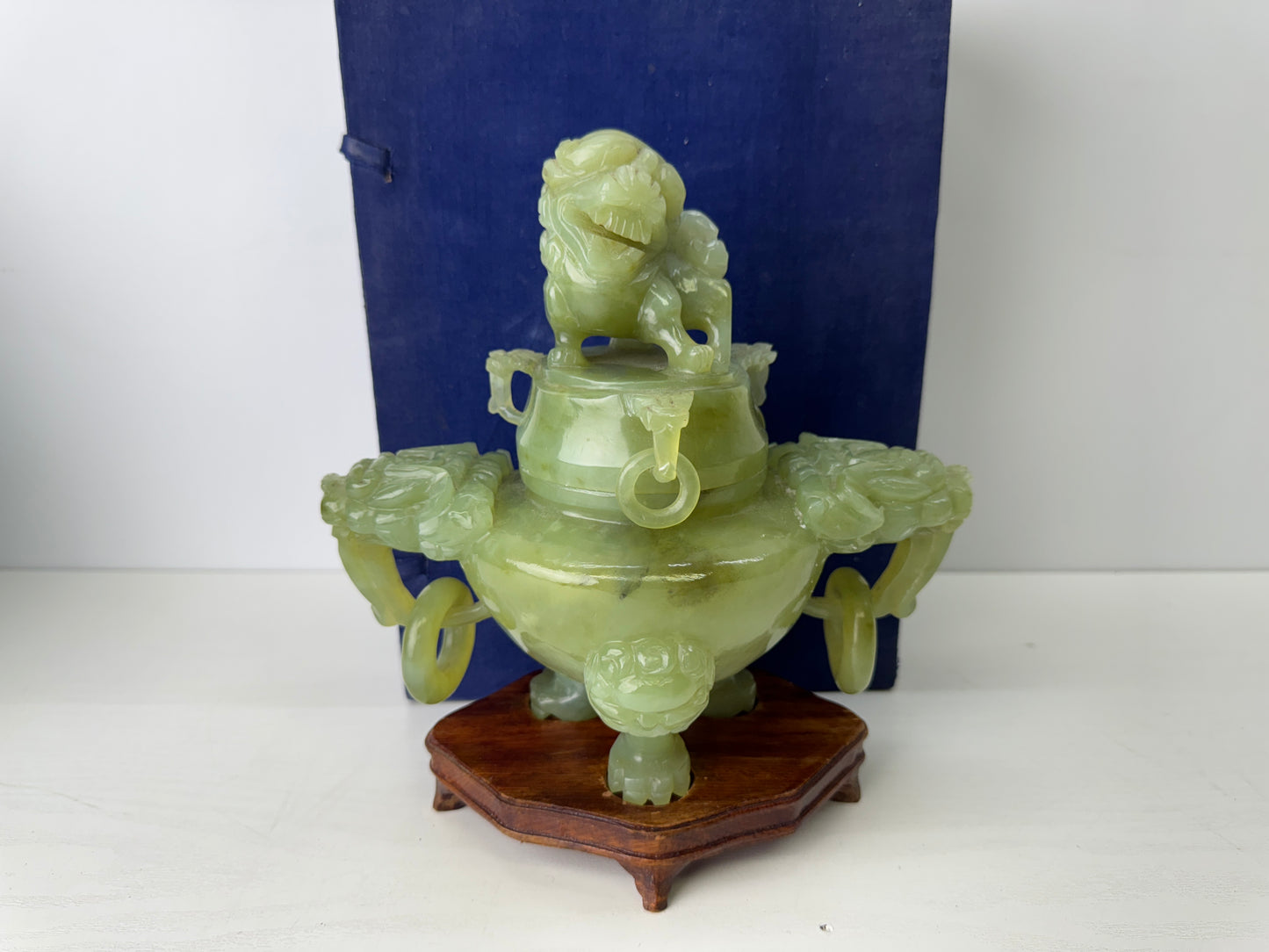 Y9427 KOURO green Jade box China antique Incense Burner aromatherapy fragrance