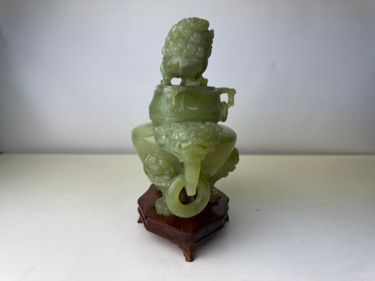 Y9427 KOURO green Jade box China antique Incense Burner aromatherapy fragrance