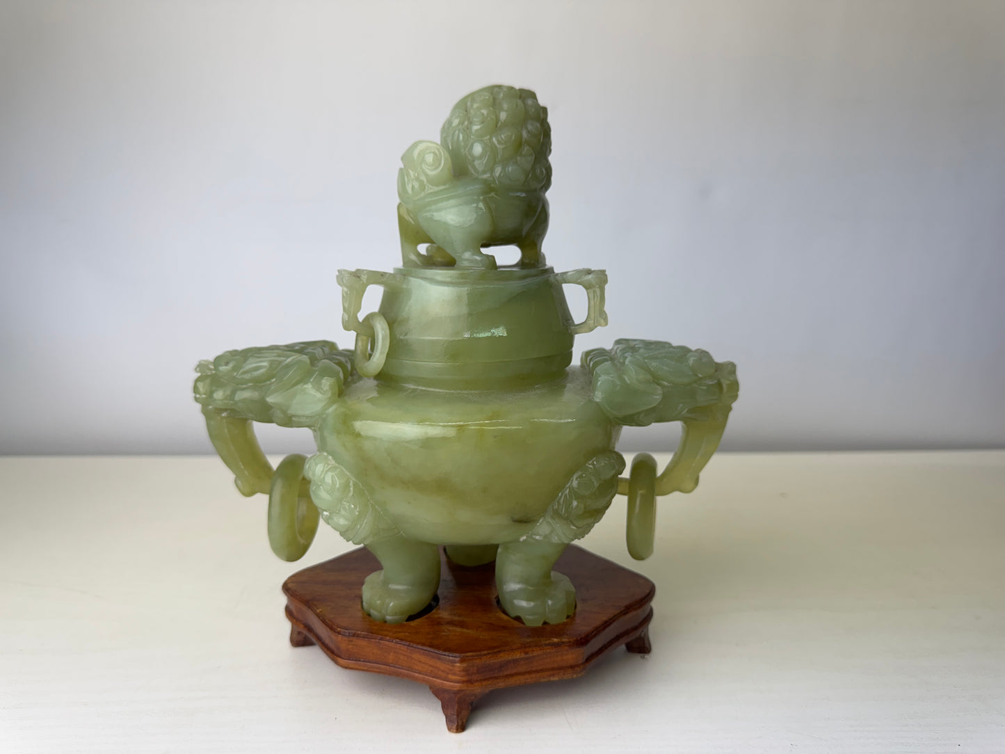 Y9427 KOURO green Jade box China antique Incense Burner aromatherapy fragrance