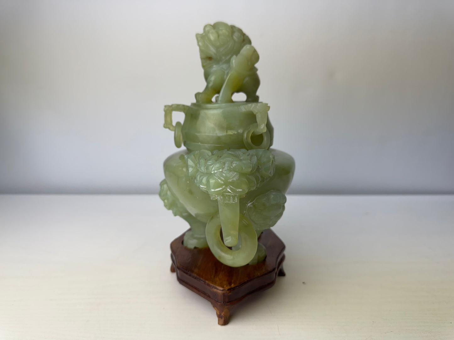 Y9427 KOURO green Jade box China antique Incense Burner aromatherapy fragrance