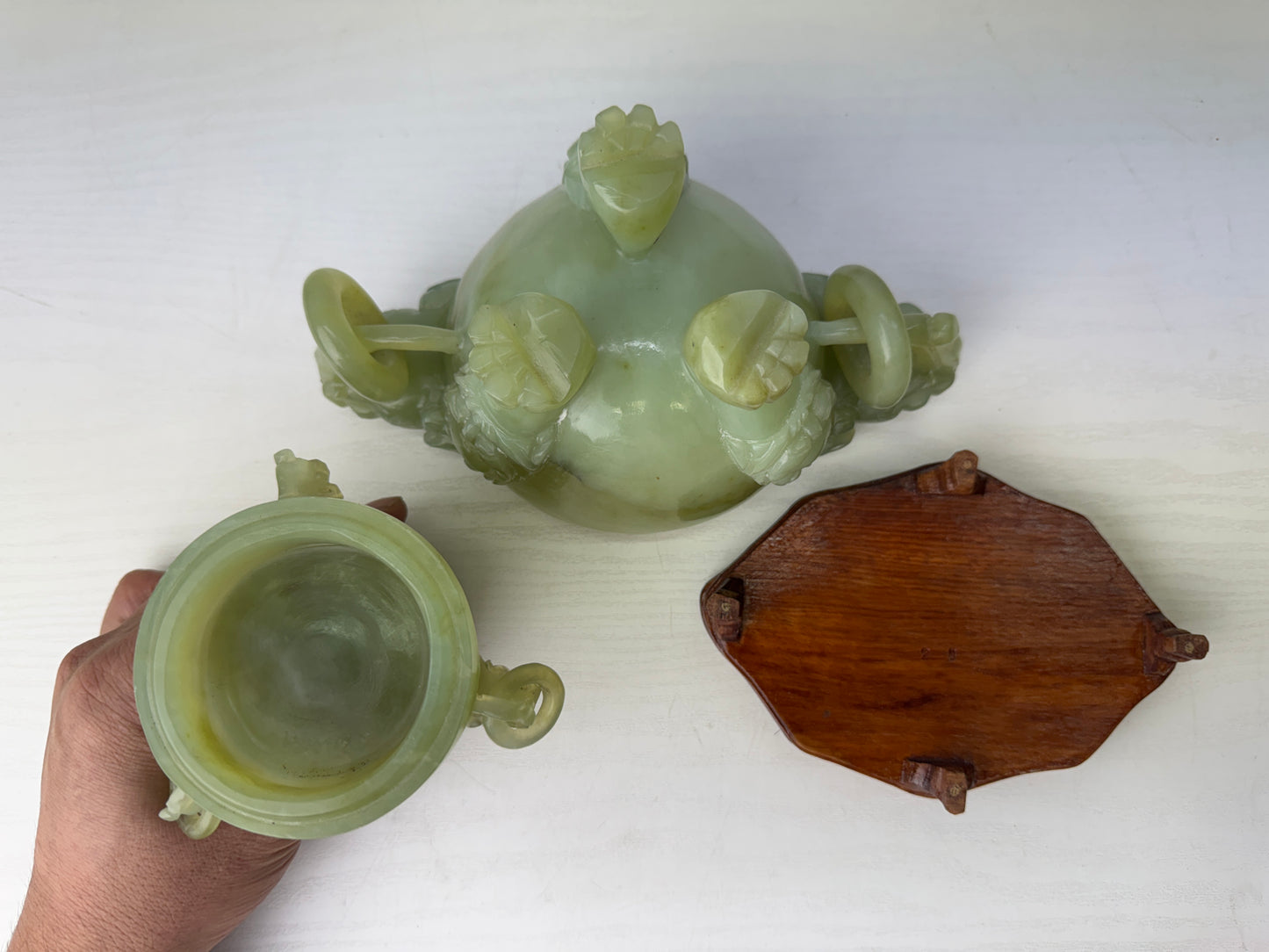 Y9427 KOURO green Jade box China antique Incense Burner aromatherapy fragrance