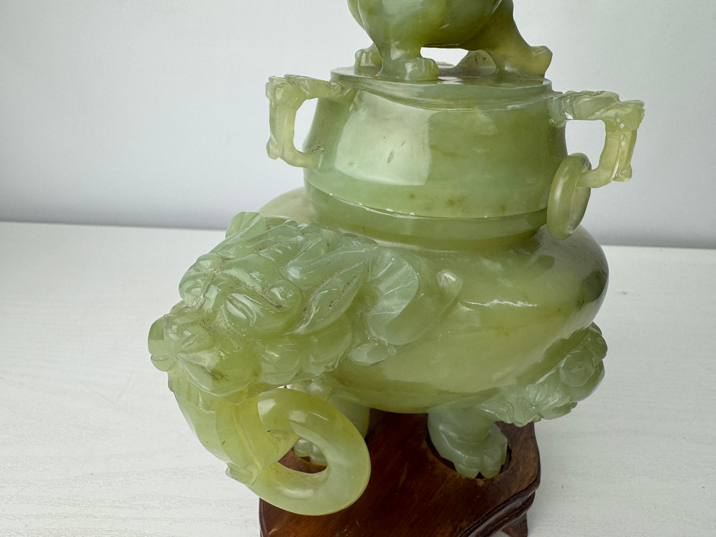 Y9427 KOURO green Jade box China antique Incense Burner aromatherapy fragrance