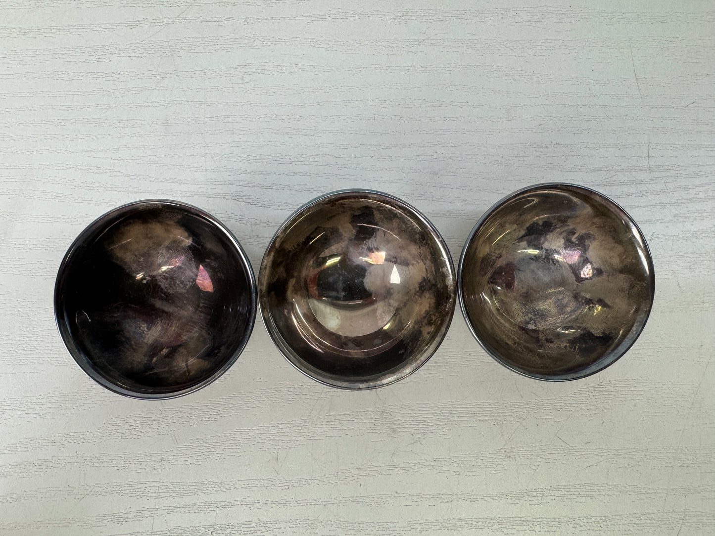 Y9428 CHAWAN Sterling silver lining 3 Sake cups signed box Japan antique kitchen