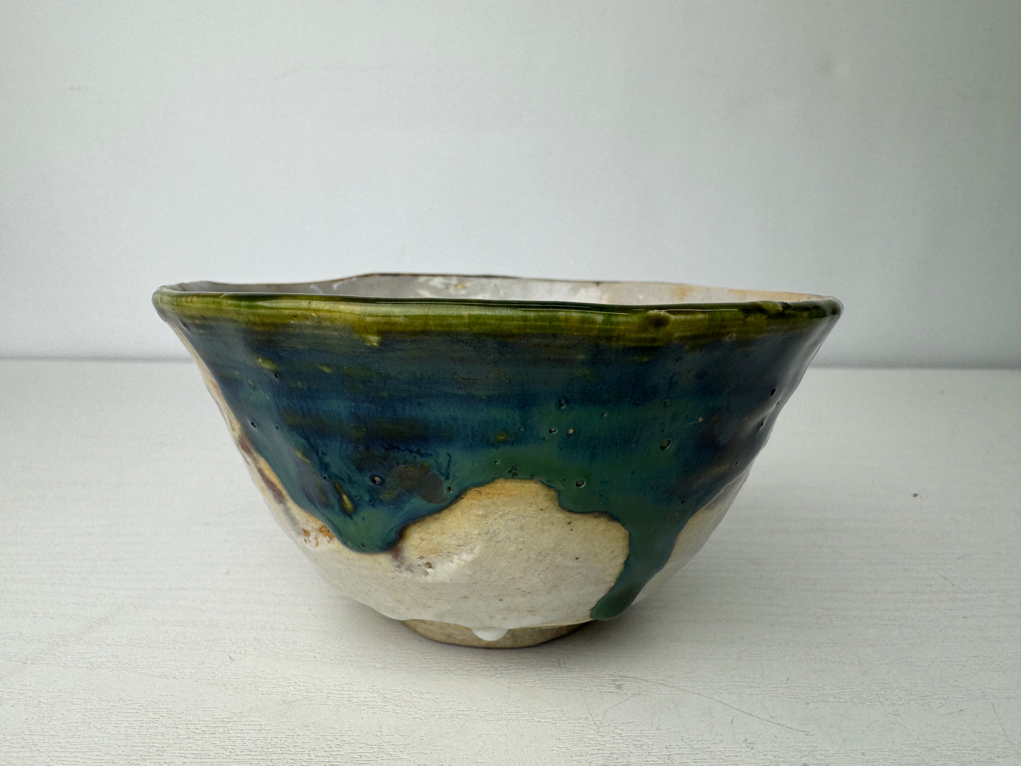 Y9432 CHAWAN Oribe-ware bowl signed box Japan antique tea ceremony teacup cup